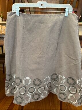 Boden Taupe A-Line Skirt with Embroidered Circle Hem